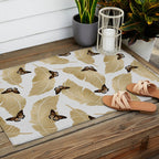 Butterfly & Palm Leaf, Gold Wall Art Outdoor Rug Gallery Image 2