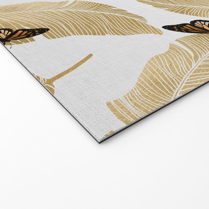 Butterfly & Palm Leaf, Gold Wall Art Welcome Mat Gallery Image 2