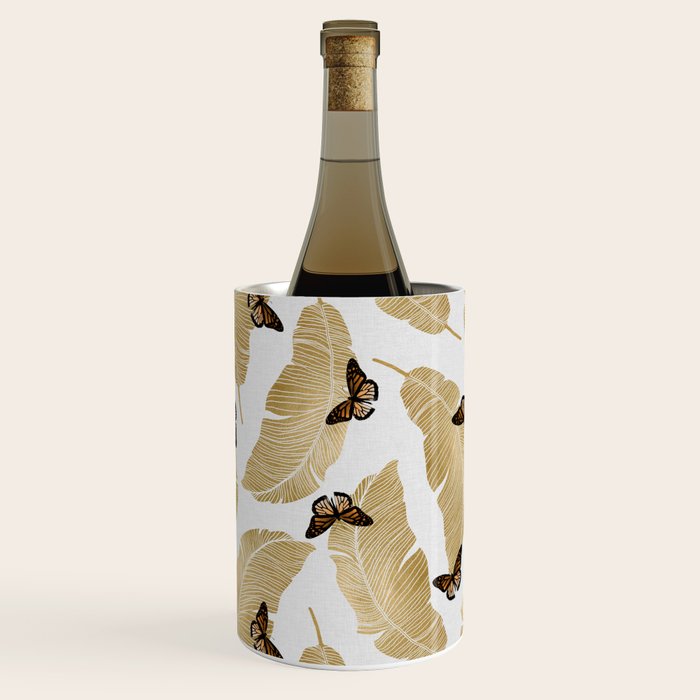 Butterfly & Palm Leaf, Gold Wall Art Wine Chiller Gallery Image 1