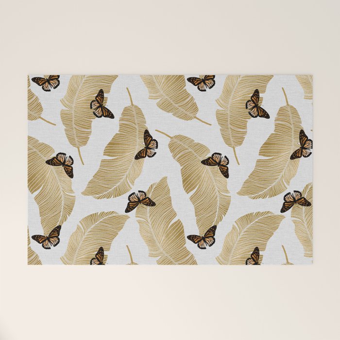 Butterfly & Palm Leaf, Gold Wall Art Welcome Mat Gallery Image 1