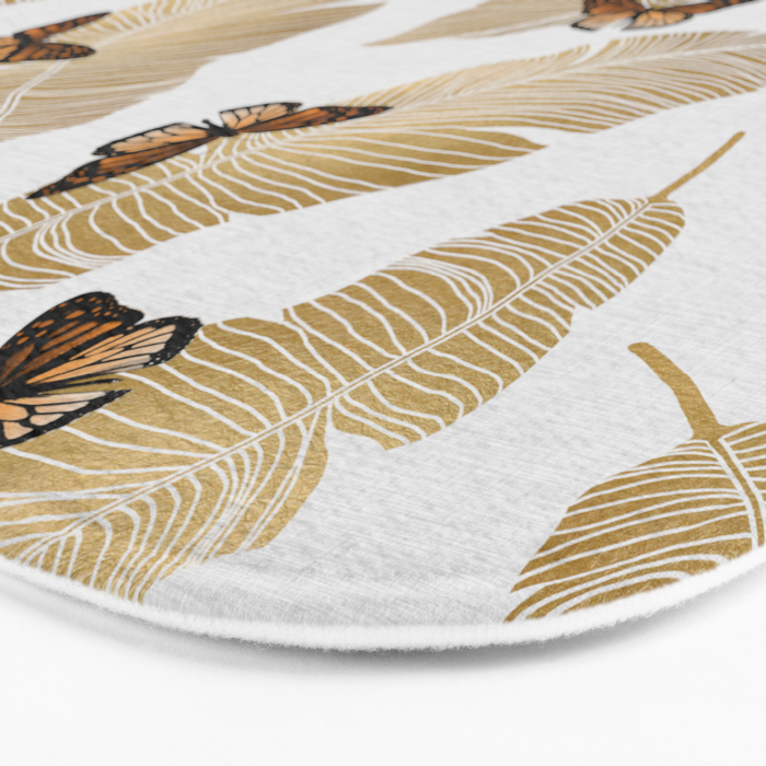 Butterfly & Palm Leaf, Gold Wall Art Bath Mat Gallery Image 3