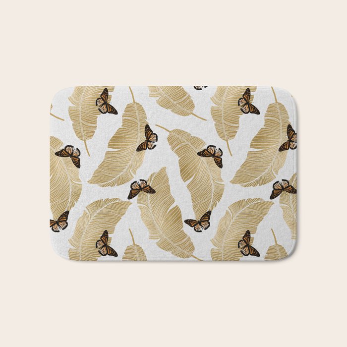 Butterfly & Palm Leaf, Gold Wall Art Bath Mat Gallery Image 1