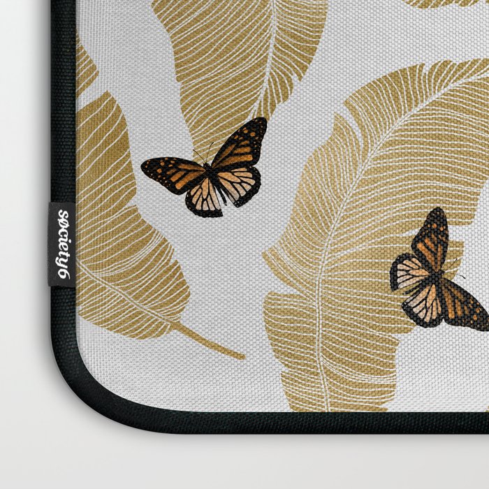 Butterfly & Palm Leaf, Gold Wall Art Laptop Sleeve Gallery Image 3