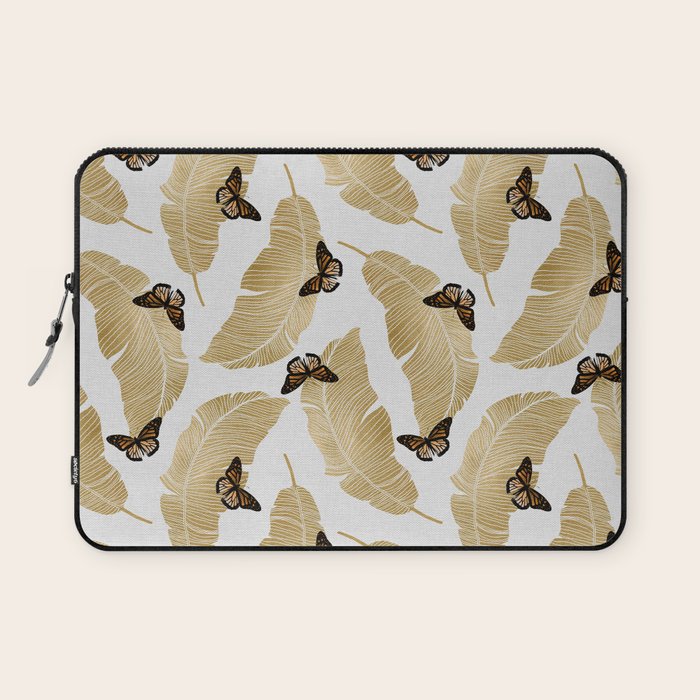 Butterfly & Palm Leaf, Gold Wall Art Laptop Sleeve
