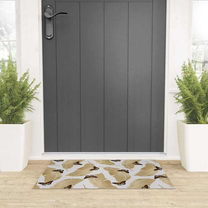 Butterfly & Palm Leaf, Gold Wall Art Welcome Mat Gallery Image 3