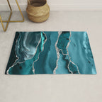 Glamour Turquoise Blue Bohemian Watercolor Marble With Silver Glitter Veins Rug Gallery Image 1