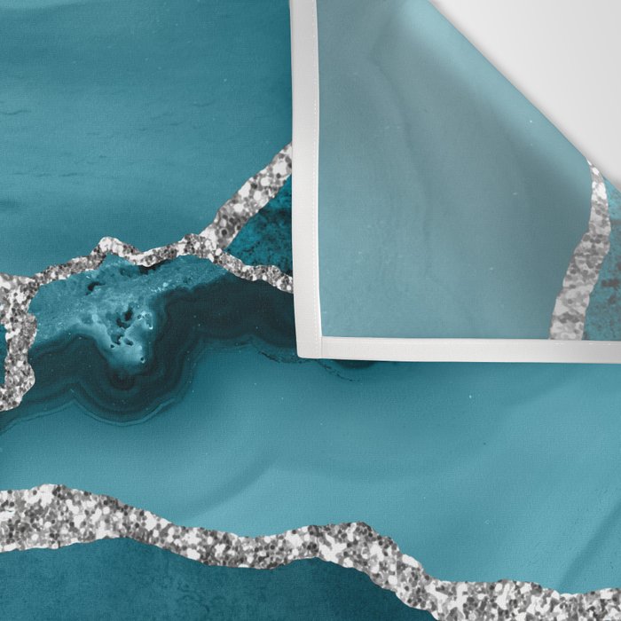 Glamour Turquoise Blue Bohemian Watercolor Marble With Silver Glitter Veins Wall Tapestry Gallery Image 3