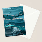 Glamour Turquoise Blue Bohemian Watercolor Marble With Silver Glitter Veins Stationery Card Gallery Image 2