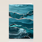 Glamour Turquoise Blue Bohemian Watercolor Marble With Silver Glitter Veins Stationery Card Gallery Image 2