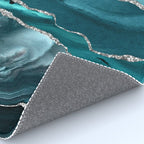 Glamour Turquoise Blue Bohemian Watercolor Marble With Silver Glitter Veins Rug Gallery Image 4