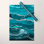 Glamour Turquoise Blue Bohemian Watercolor Marble With Silver Glitter Veins Wrapping Paper Gallery Image 1