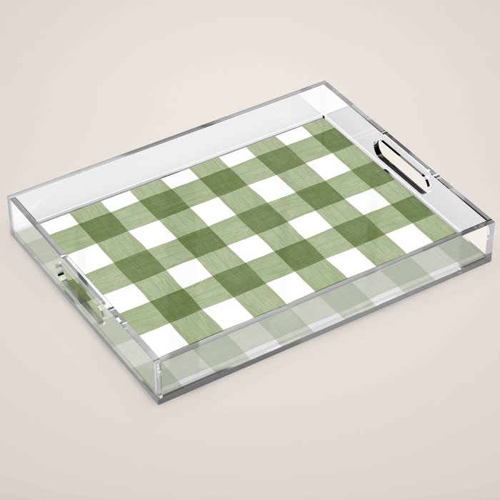 Hand Painted Gingham in Sage Green  Acrylic Tray Gallery Image 1