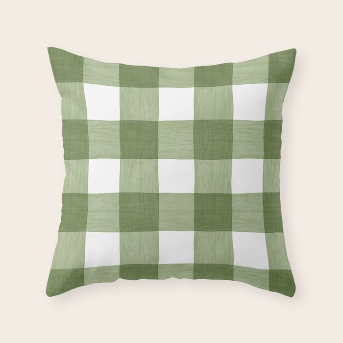 Hand Painted Gingham in Sage Green  Throw Pillow Gallery Image 1
