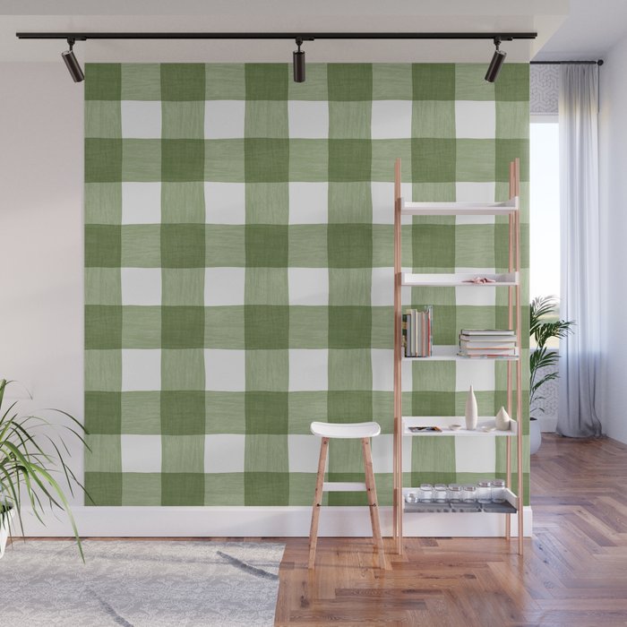 Hand Painted Gingham in Sage Green  Wall Mural Gallery Image 1