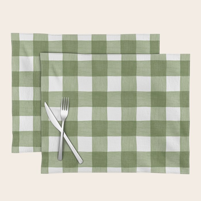 Hand Painted Gingham in Sage Green  Placemat Gallery Image 1