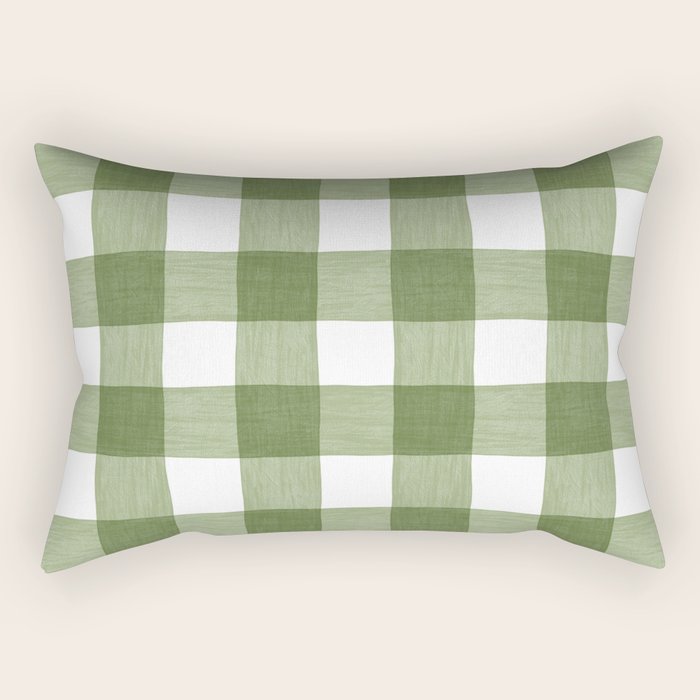 Hand Painted Gingham in Sage Green  Rectangular Pillow Gallery Image 2