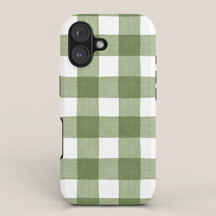 Hand Painted Gingham in Sage Green  iPhone Case Gallery Image 1