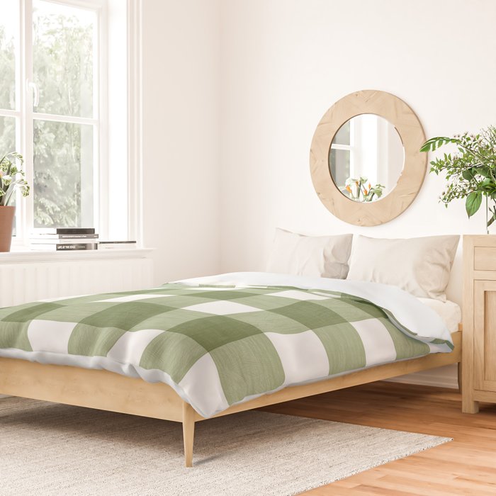 Hand Painted Gingham in Sage Green  Duvet Cover Gallery Image 2