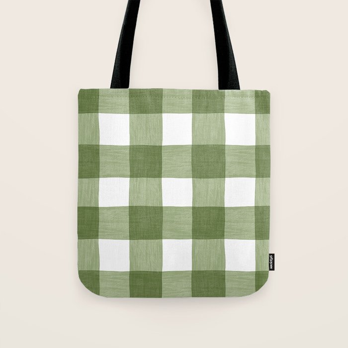 Hand Painted Gingham in Sage Green  Tote Bag Gallery Image 1