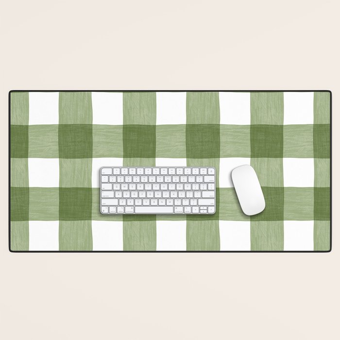 Hand Painted Gingham in Sage Green  Desk Mat Gallery Image 1