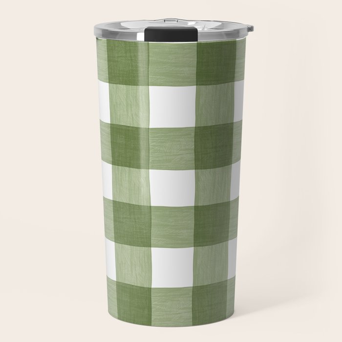 Hand Painted Gingham in Sage Green  Travel Mug Gallery Image 1