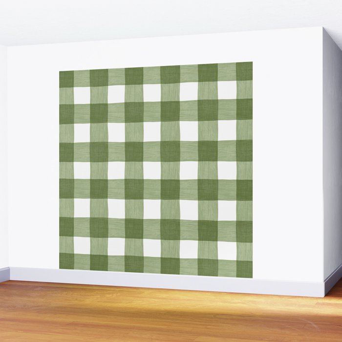 Hand Painted Gingham in Sage Green  Wall Mural Gallery Image 2