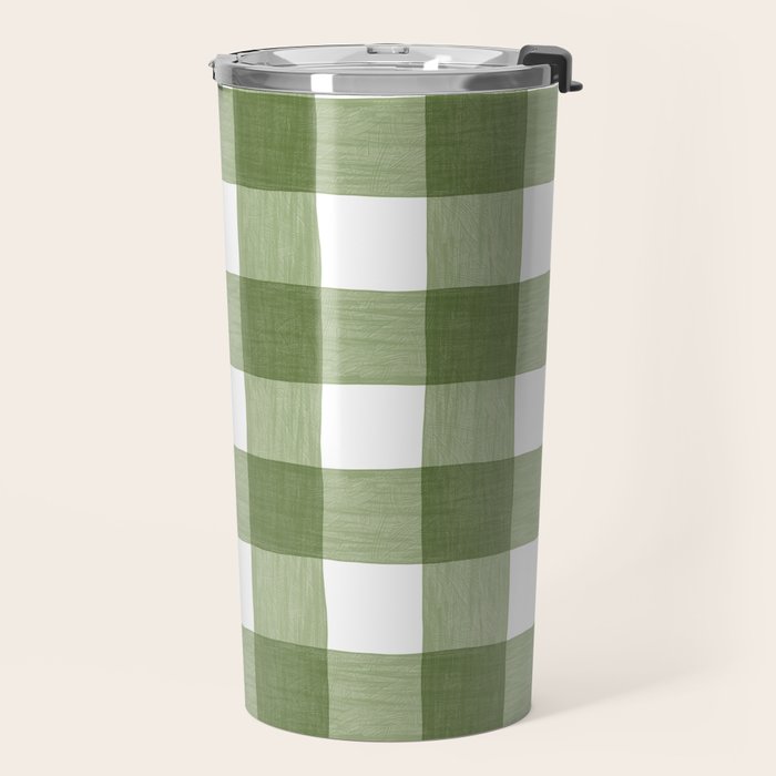 Hand Painted Gingham in Sage Green  Travel Mug Gallery Image 2