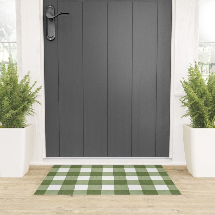 Hand Painted Gingham in Sage Green  Welcome Mat Gallery Image 3