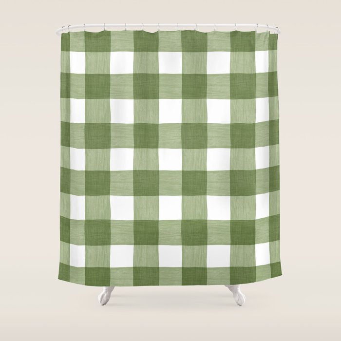 Hand Painted Gingham in Sage Green  Shower Curtain Gallery Image 1