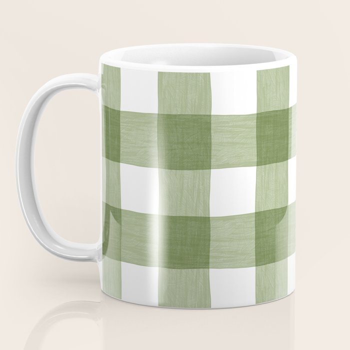 Hand Painted Gingham in Sage Green  Coffee Mug Gallery Image 3