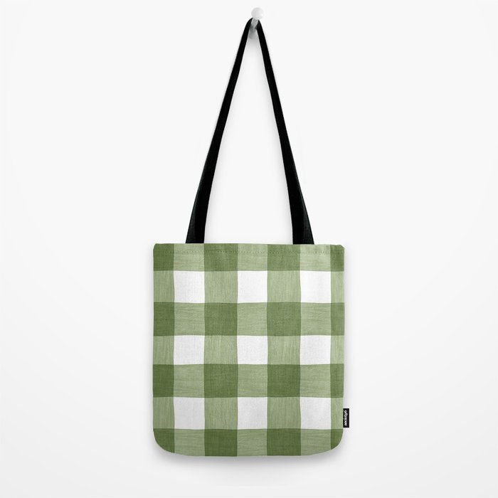 Hand Painted Gingham in Sage Green  Tote Bag Gallery Image 2
