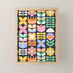 Retro Folk & Floral Colorful Pastel Flower Grid Black Mini Art Print Gallery Image 1