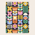 Retro Folk & Floral Colorful Pastel Flower Grid Black Poster Gallery Image 4