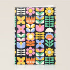 Retro Folk & Floral Colorful Pastel Flower Grid Black Stationery Card Gallery Image 2