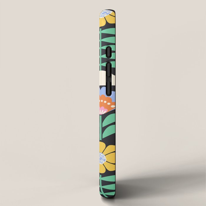 Retro Folk & Floral Colorful Pastel Flower Grid Black iPhone Case Gallery Image 2