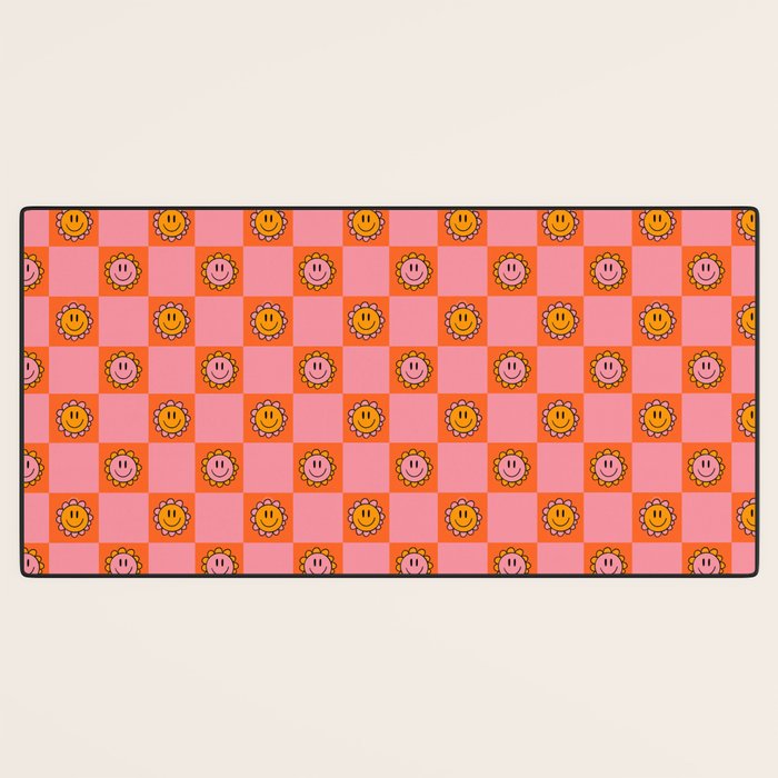 Orange Pink Smiley Checkerboard Print Desk Mat Gallery Image 3