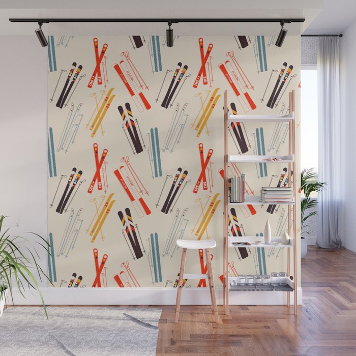 Ski time pattern Wall Mural Gallery Image 1