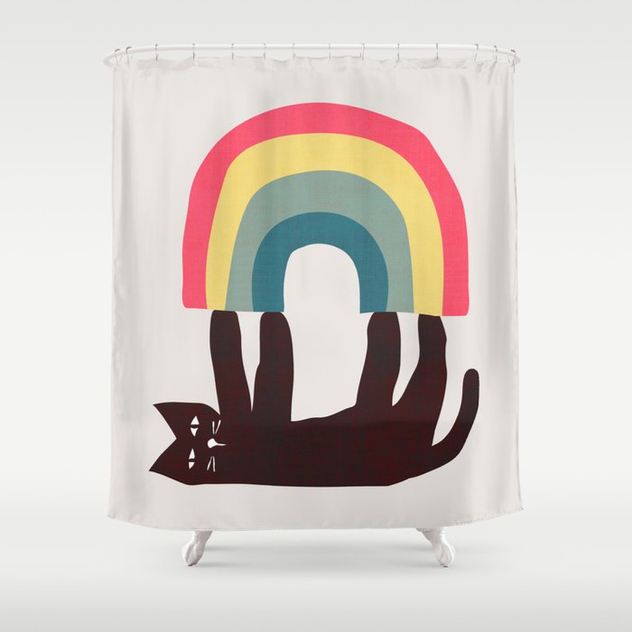 Cat with rainbow Shower Curtain Gallery Image 1