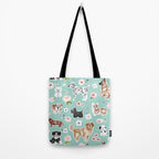 Cute Dogs on Aqua Blue, Dogs and Flowers, Pet Painting, Cute Animals, Golden Retriever, Dachshund, Corgi, Bulldog, Dalmation Tote Bag Gallery Image 2
