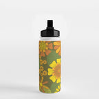 Orange, Brown, Yellow and Green Retro Daisy Pattern Water Bottle Gallery Image 2