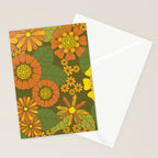Orange, Brown, Yellow and Green Retro Daisy Pattern Stationery Card Gallery Image 2