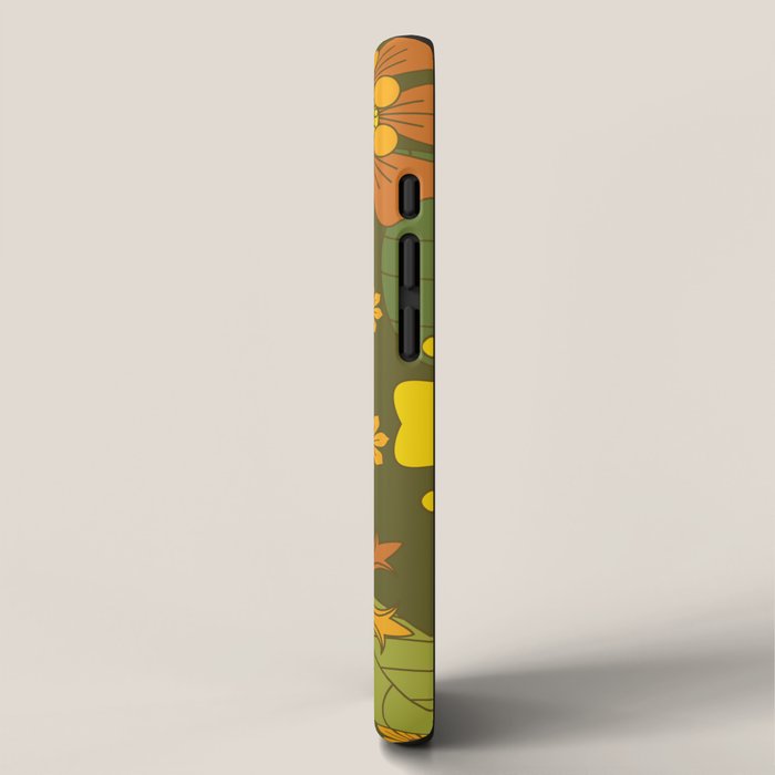 Orange, Brown, Yellow and Green Retro Daisy Pattern iPhone Case Gallery Image 2