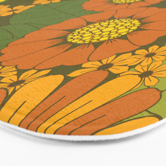 Orange, Brown, Yellow and Green Retro Daisy Pattern Bath Mat Gallery Image 3