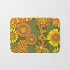 Orange, Brown, Yellow and Green Retro Daisy Pattern Bath Mat Gallery Image 1