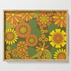 Orange, Brown, Yellow and Green Retro Daisy Pattern Serving Tray Gallery Image 1