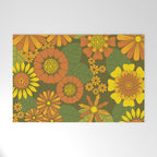 Orange, Brown, Yellow and Green Retro Daisy Pattern Welcome Mat Gallery Image 1