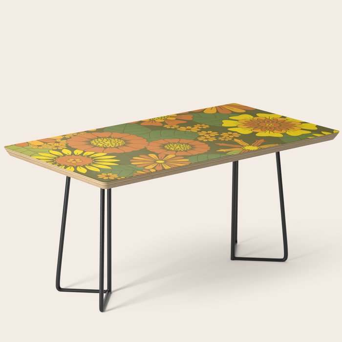 Orange, Brown, Yellow and Green Retro Daisy Pattern Coffee Table Gallery Image 1