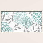 Festive, Floral Blooms and Leaves, Teal and Gray Desk Mat Gallery Image 3