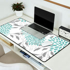 Festive, Floral Blooms and Leaves, Teal and Gray Desk Mat Gallery Image 2
