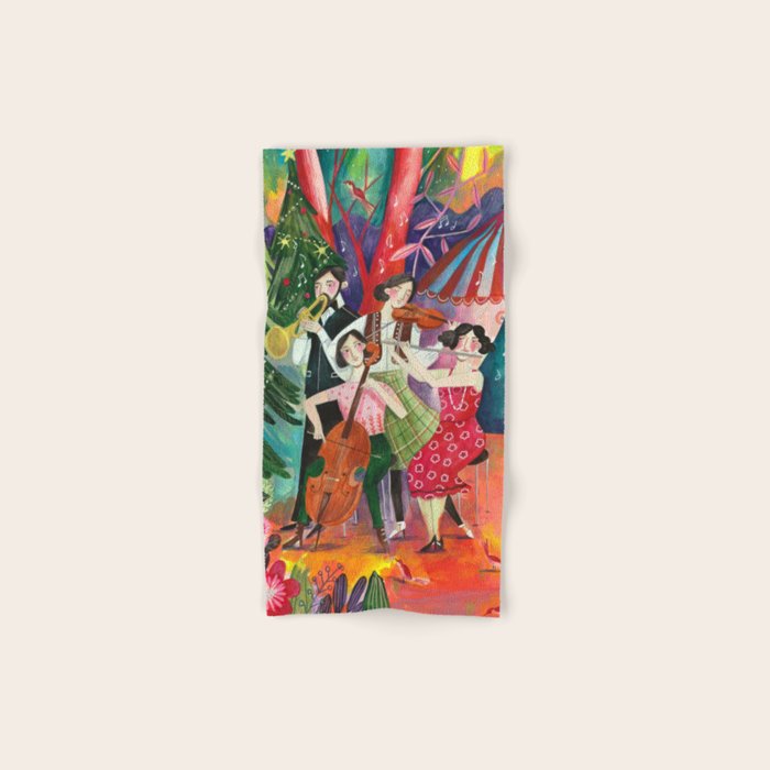 Festive holiday music concert in the forest Bath Towel Gallery Image 1